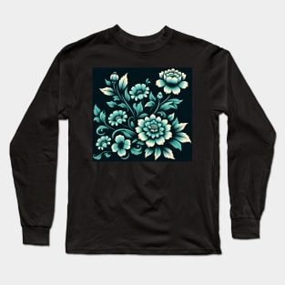 Sky Blue Floral Illustration Long Sleeve T-Shirt